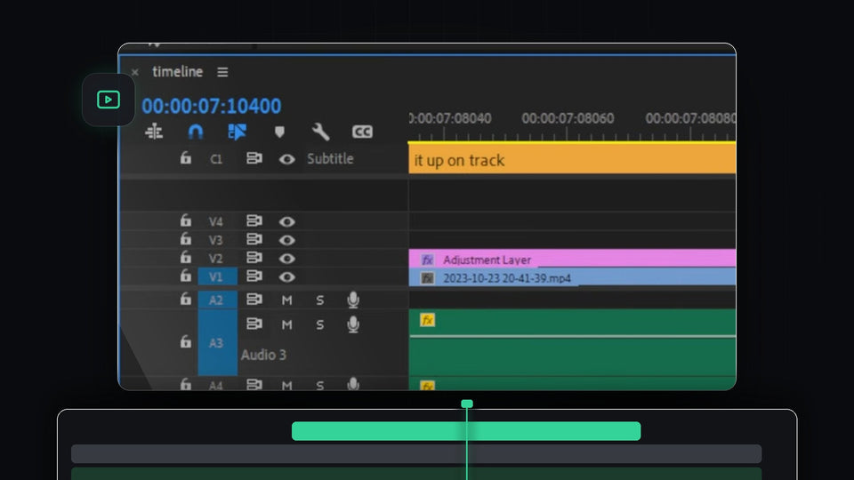 The Premiere Pro timeline zoomed in far beyond frame level with audio time units on the ruler