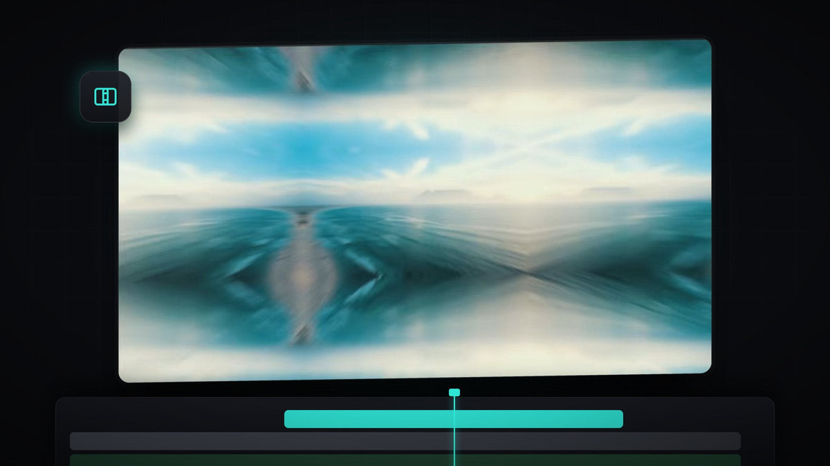 A blurred, mirrored ocean scene at the peak of a zoom transition in Premiere Pro