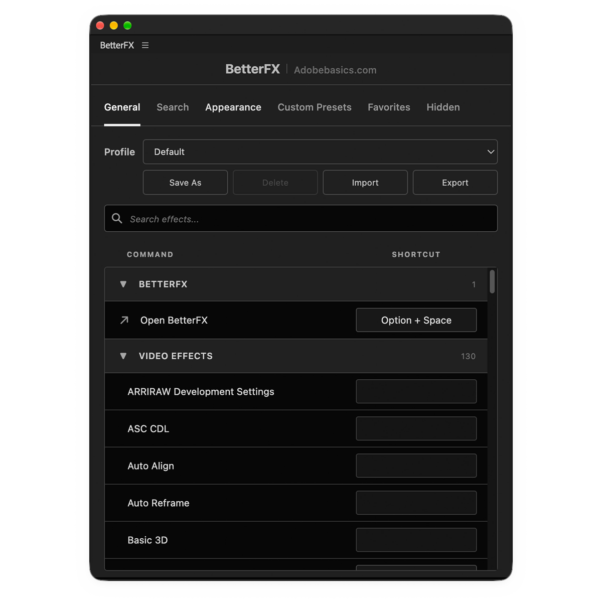 BetterFX – All Your Effects. One Shortcut.
