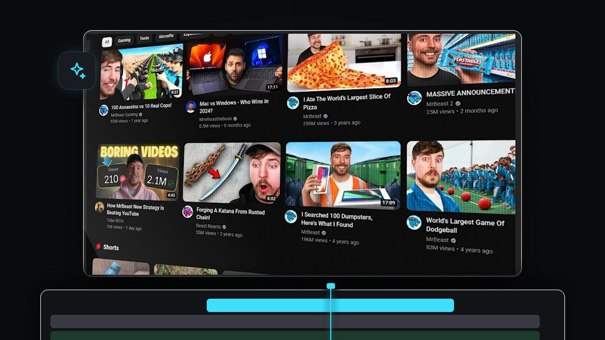 A video wall of thumbnails with a pixel grid overlay, a 3D screen effect made in Premiere Pro