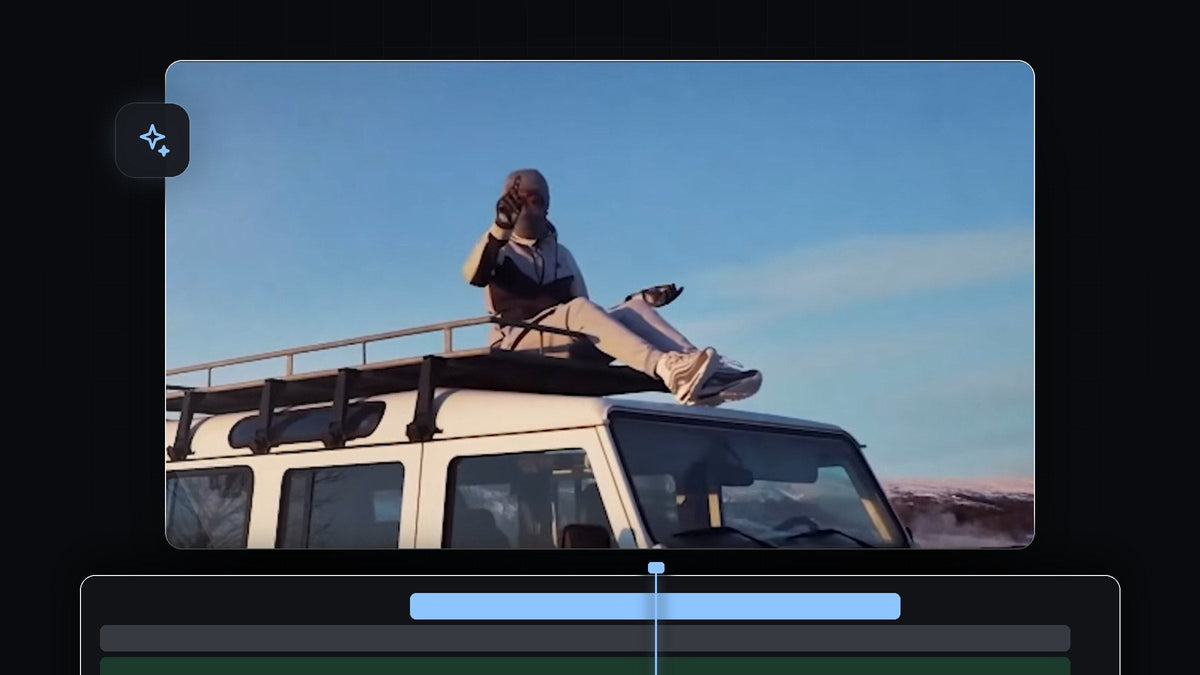 Cinematic frame with film grain applied to footage of a person on a car roof in Premiere Pro