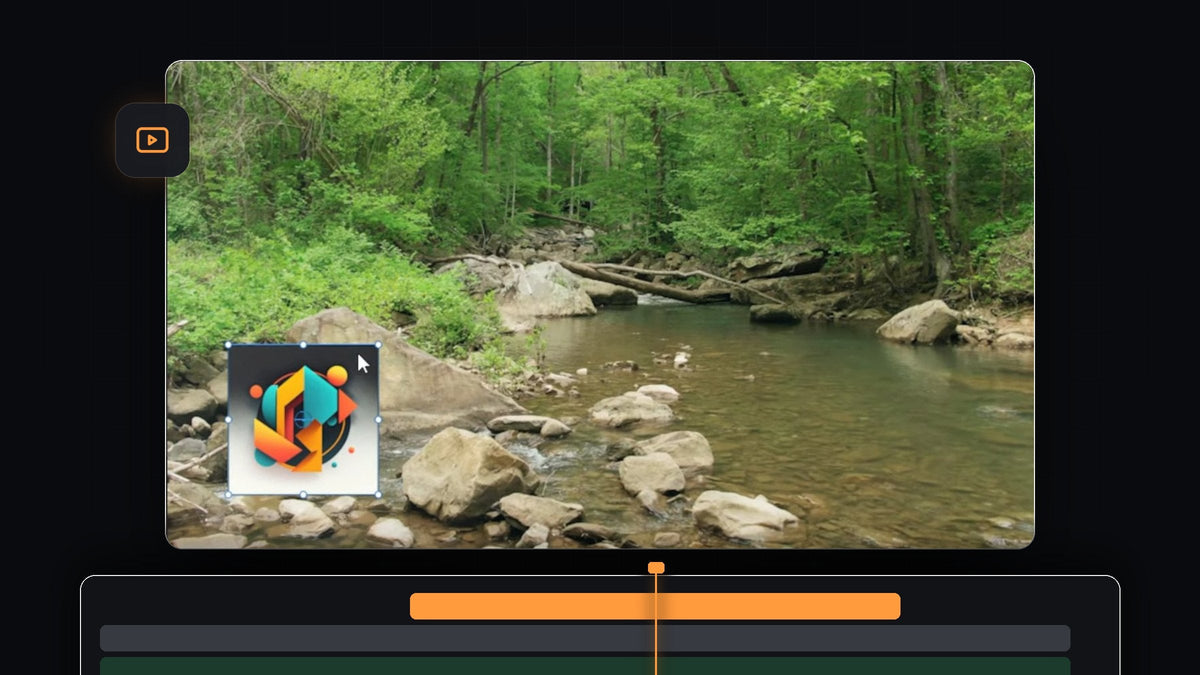 Logo watermark placed in the bottom left corner of a forest stream video in Premiere Pro