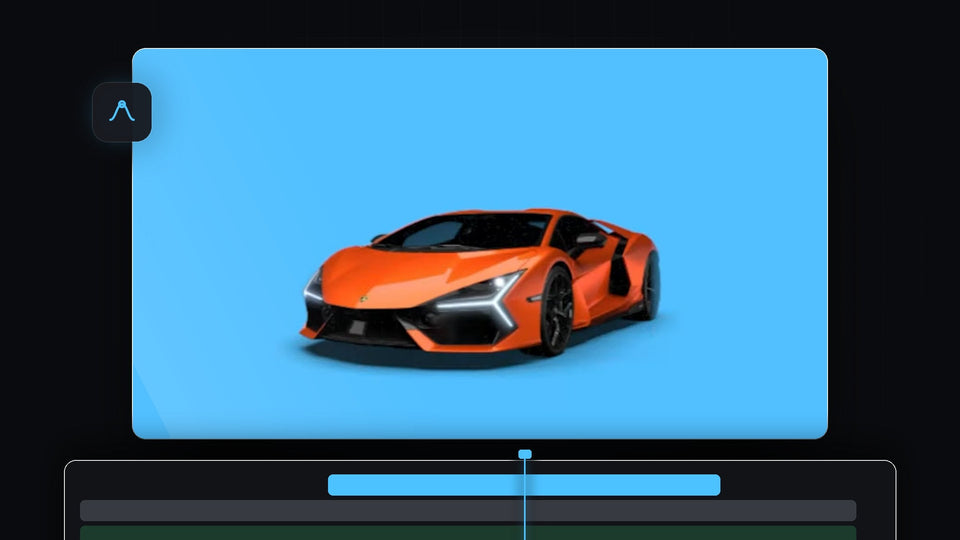 Orange sports car on a bright blue background revealed by the paper effect in Premiere Pro