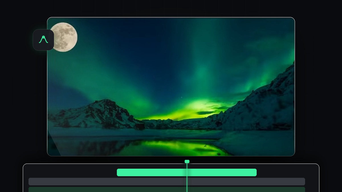 Full moon over an aurora borealis landscape, an image animated in Premiere Pro