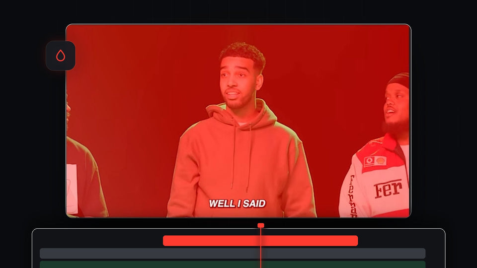 Red color flash blended over a person in the Premiere Pro program monitor