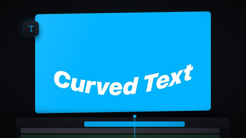 White curved text bent into an arc on a bright blue background in Premiere Pro