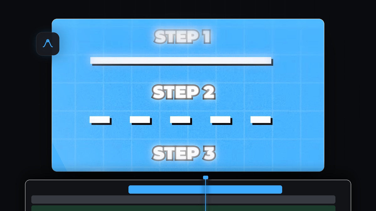Solid line turning into a dashed line in a three step diagram on a blue background, made in Premiere Pro