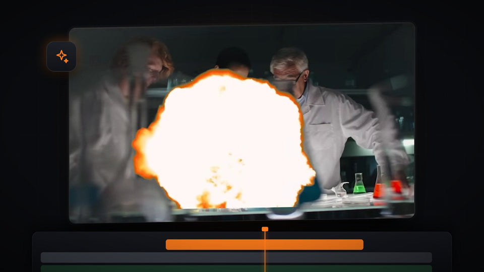 Fireball explosion keyed over footage of scientists in a lab in Premiere Pro