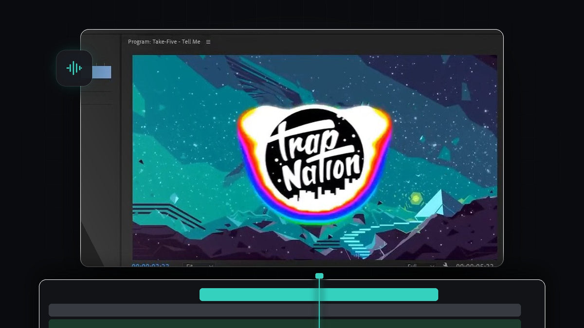 Premiere Pro Program Monitor while a music clip fades out on the timeline