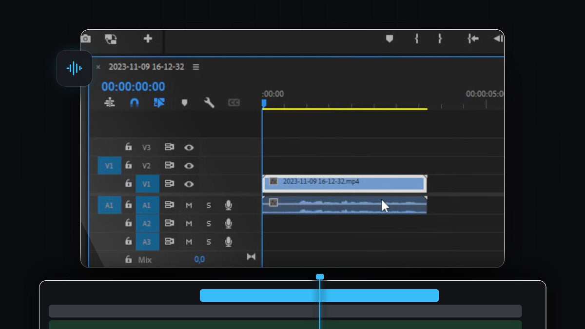 Video clip with recovered audio waveform below it in the Premiere Pro timeline