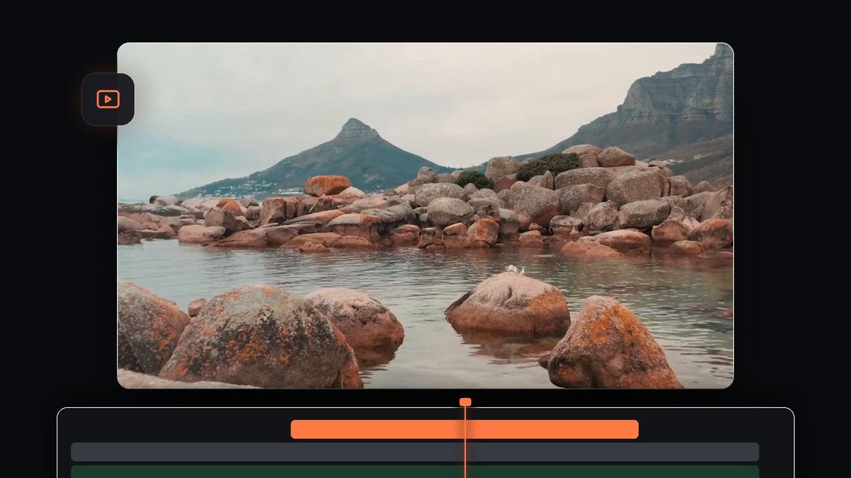 Rocky coastline with a pointed mountain in the background, a clip filling the whole frame in Premiere Pro