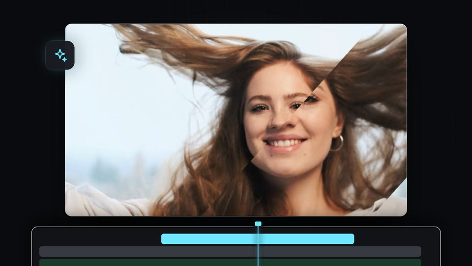 A slanted glass bar magnifying a woman's face as it sweeps across the frame in Premiere Pro
