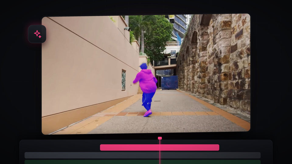 Runner in a narrow alley highlighted with a pink and blue Object Mask overlay in Premiere Pro