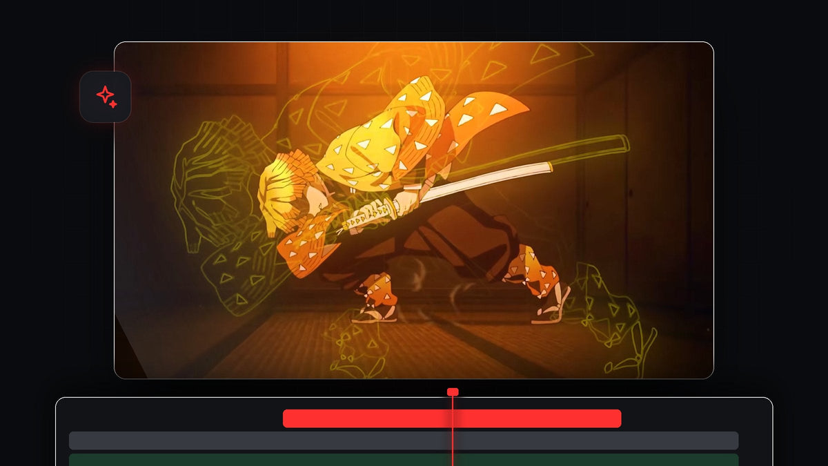 Anime swordsman with a glowing yellow outline pulsing around him, made in Premiere Pro