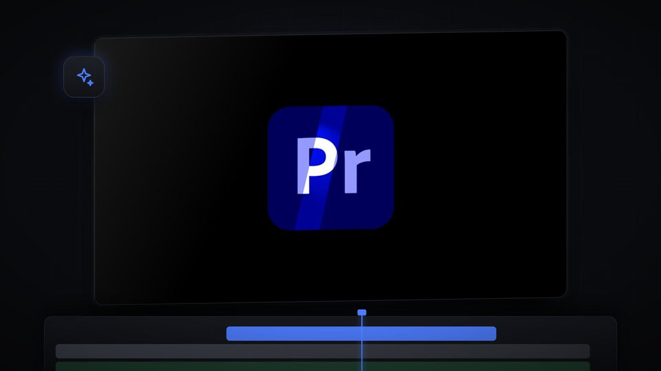 Premiere Pro logo icon with a soft bar of blue light sweeping across it in the Program Monitor