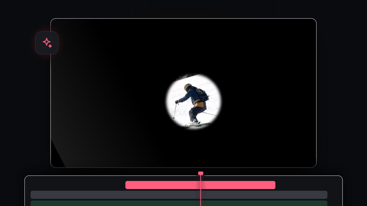 A skier revealed inside a soft feathered circular mask on a black background in the Premiere Pro Program Monitor