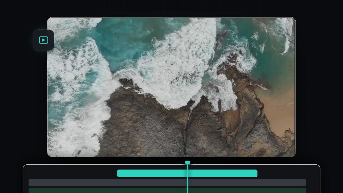 An aerial view of waves hitting a rocky coast in a Premiere Pro project with merged clips
