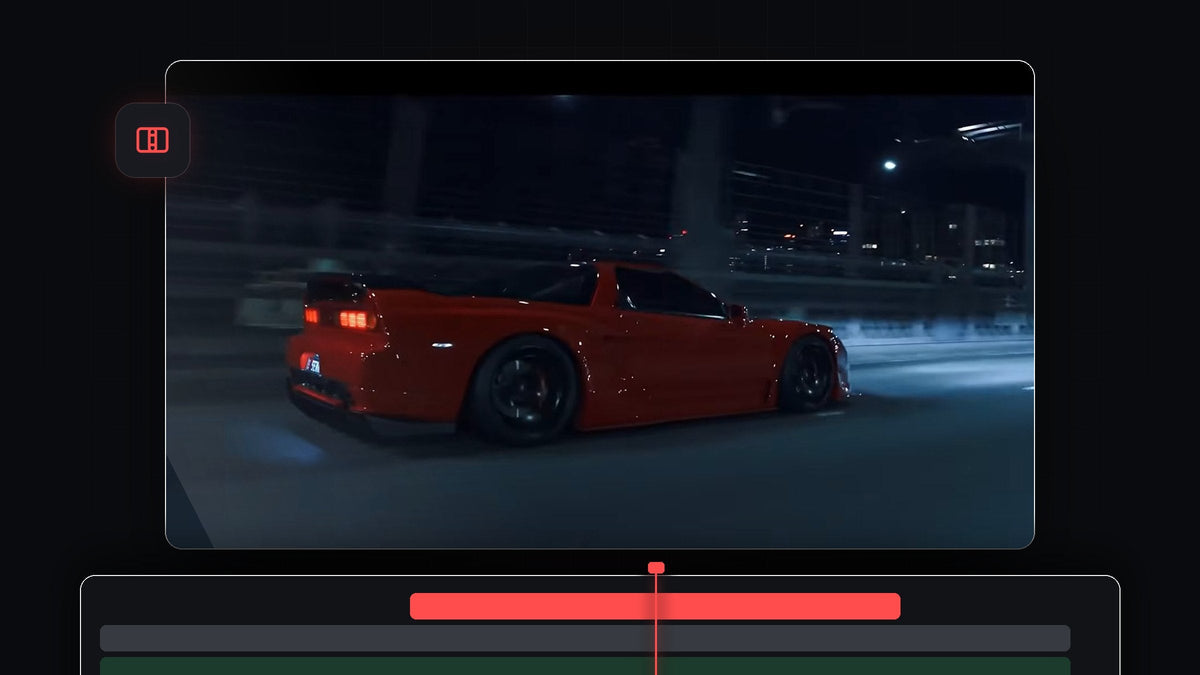 A red sports car driving through a city at night, used to show the Morph Cut transition in Premiere Pro