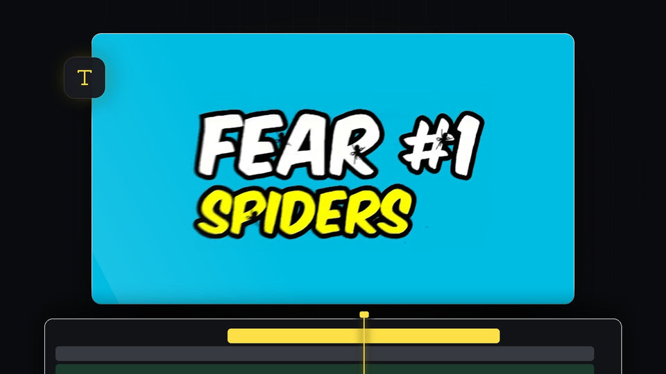 Bold white and yellow Fear number one Spiders title with a hand-drawn wobble on a cyan background in Premiere Pro