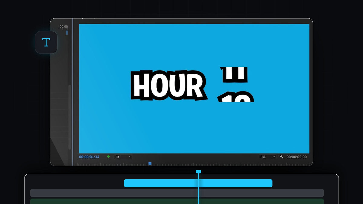 The word HOUR with a number rolling upward inside a mask in Premiere Pro