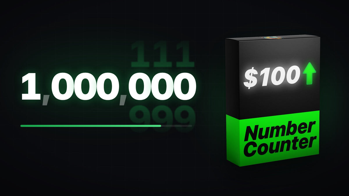 Number counting animation rolling up to 1,000,000 next to the Number Counter template for Premiere Pro