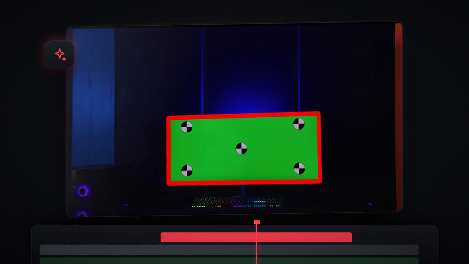 Red outline around a green screen in a dark studio shot, made with the object outline effect in Premiere Pro