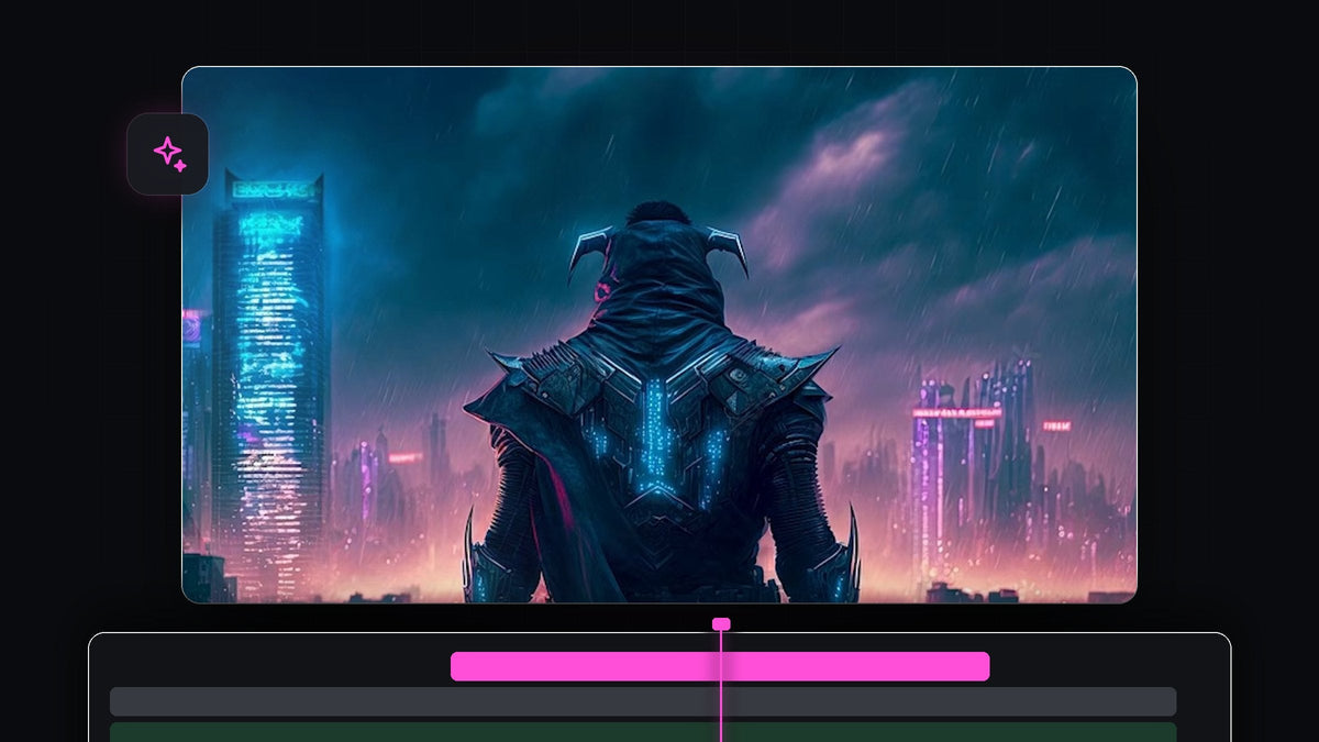 Cyberpunk city artwork with a hooded character used for a parallax effect in Premiere Pro