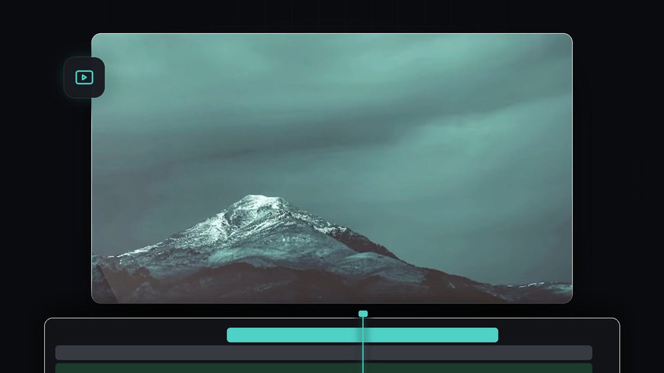 A snowy mountain peak under a teal sky from a photo slideshow made in Premiere Pro