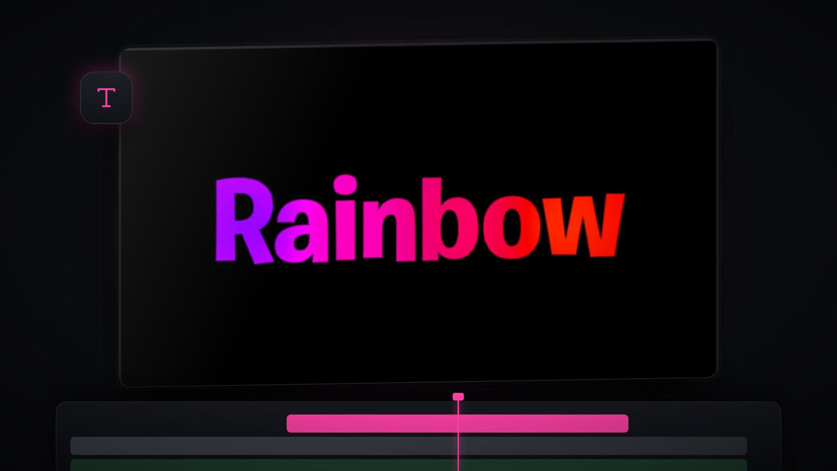 Rainbow text in Premiere Pro with a purple to red color gradient on a black background