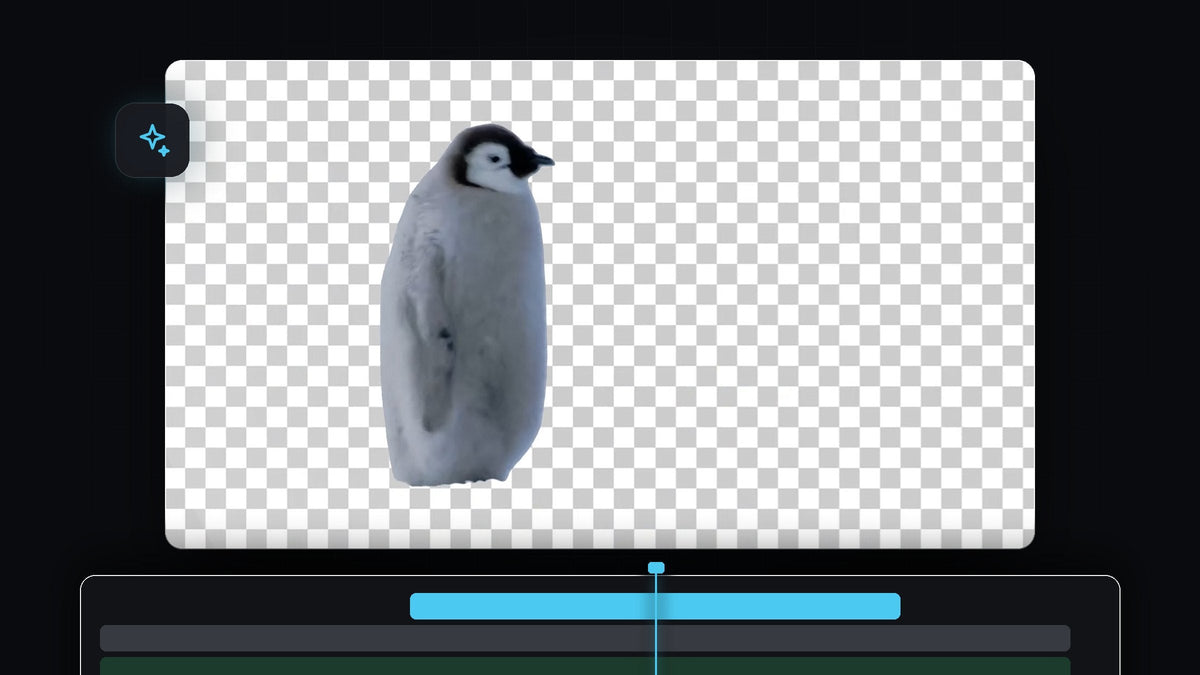 Penguin cut out from its background on a transparent checkerboard in Premiere Pro