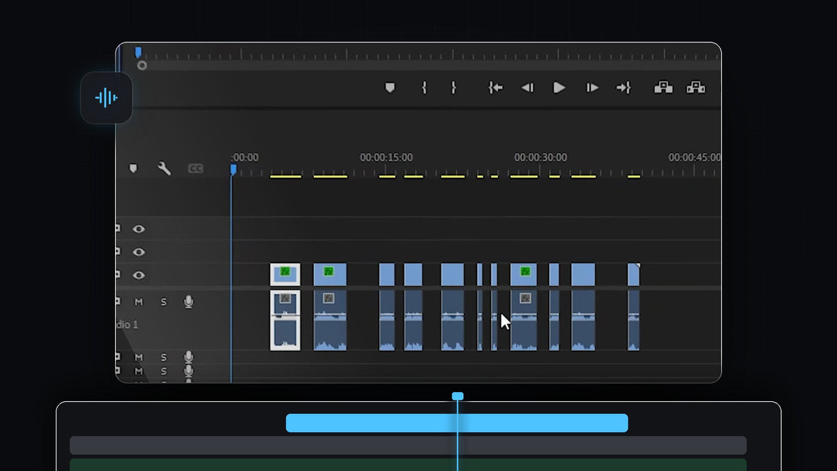 Premiere Pro timeline with a talking-head clip cut into sections after the silences were lifted out