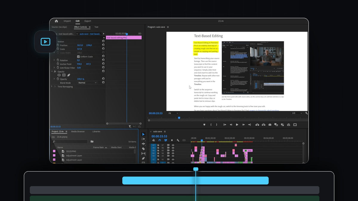 Premiere Pro workspace with Effect Controls, Program Monitor, Project panel and Timeline after resetting the layout