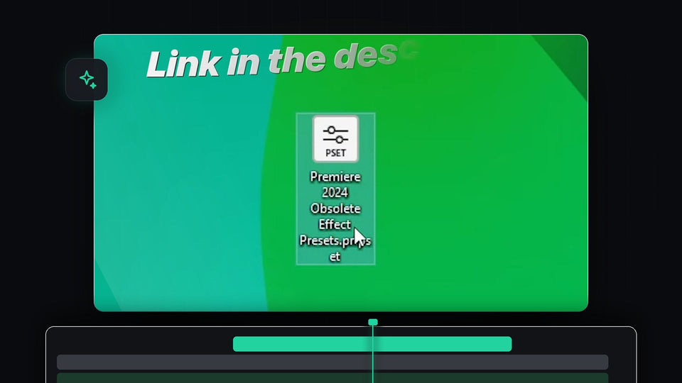 A preset file icon on a green background for the free obsolete effects preset pack for Premiere Pro