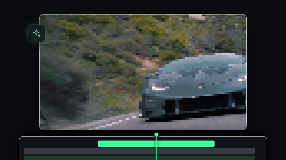 Sports car driving on a mountain road turned into chunky retro game pixels with the Mosaic effect