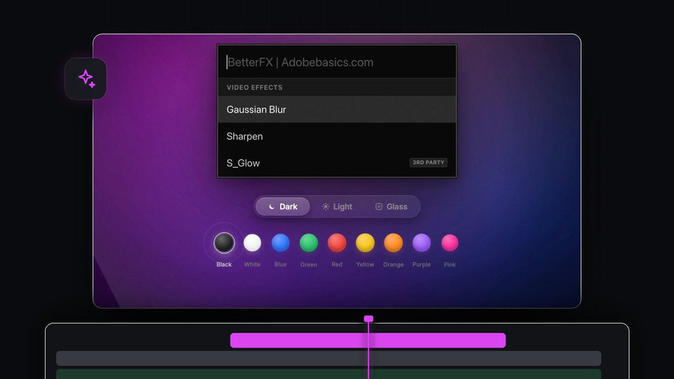 BetterFX search bar in Dark mode with Gaussian Blur, Sharpen and a third-party S_Glow effect