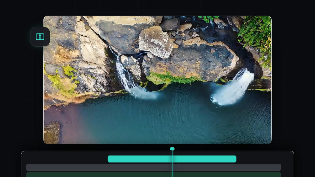 Aerial view of a waterfall and turquoise water, the first clip used in the Premiere Pro slide transition tutorial