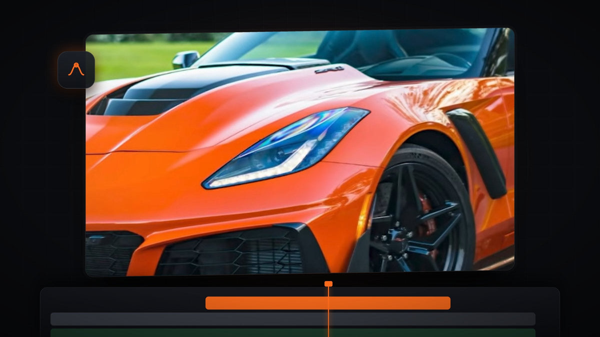 Close-up of an orange sports car headlight and wheel, zoomed in smoothly in Premiere Pro