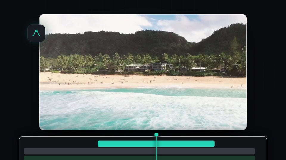 Drone shot of a sandy beach with turquoise waves, a clip prepared for a speed ramp in Premiere Pro