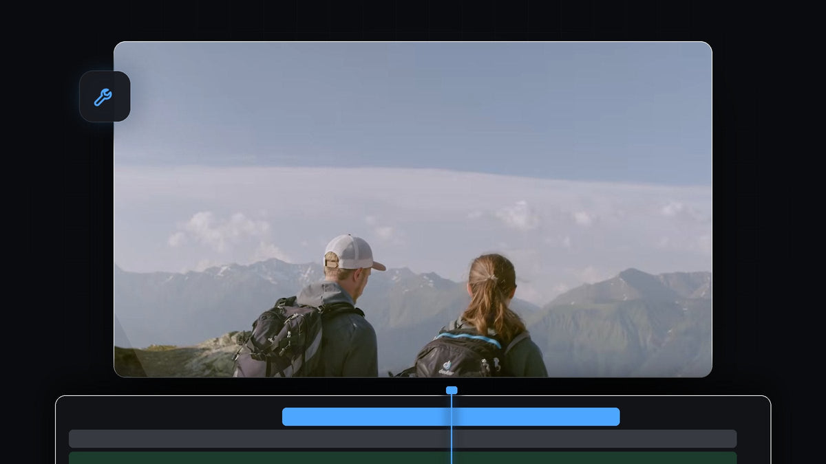 Two hikers standing on a mountain ridge in a stabilized Premiere Pro clip