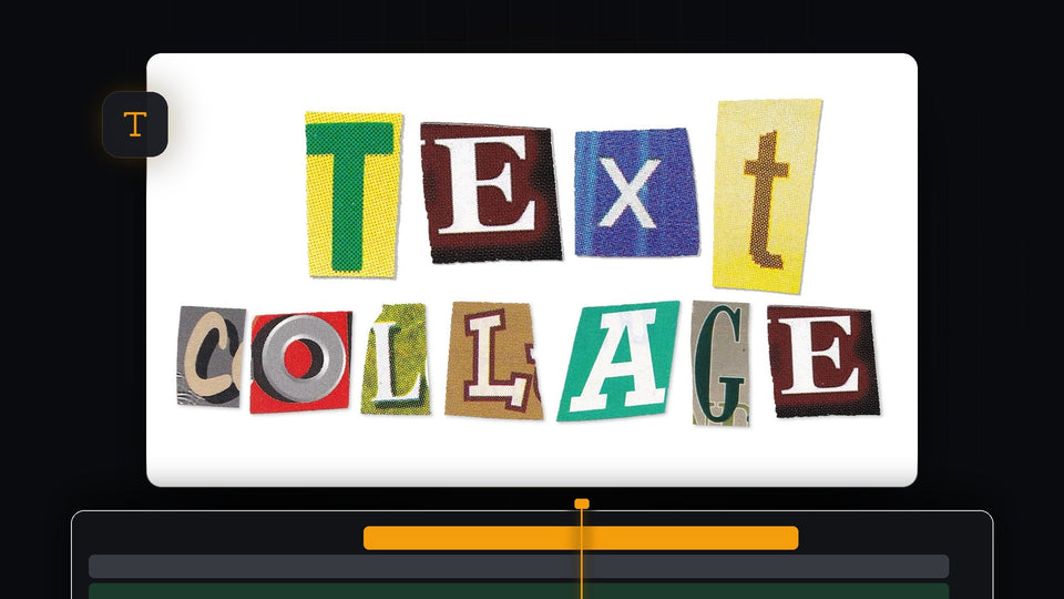 The words Text Collage made from colorful cut-out newspaper letters in Premiere Pro
