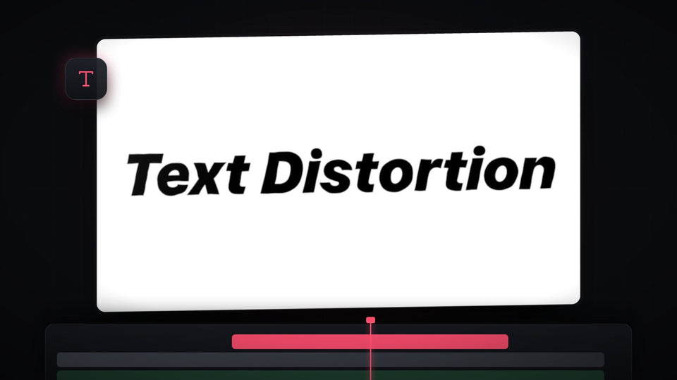 Bold black Text Distortion title on a white Program Monitor with slightly wobbly letter edges