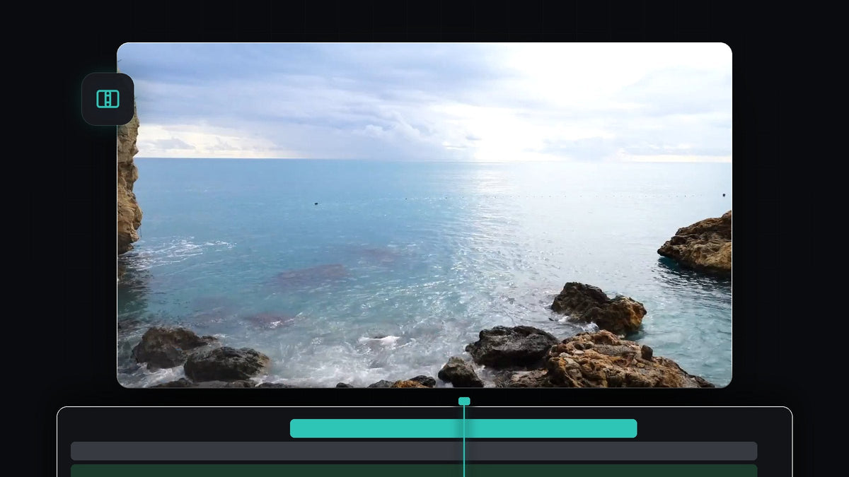 Turquoise sea and rocky coast footage used to demonstrate video transitions in Premiere Pro