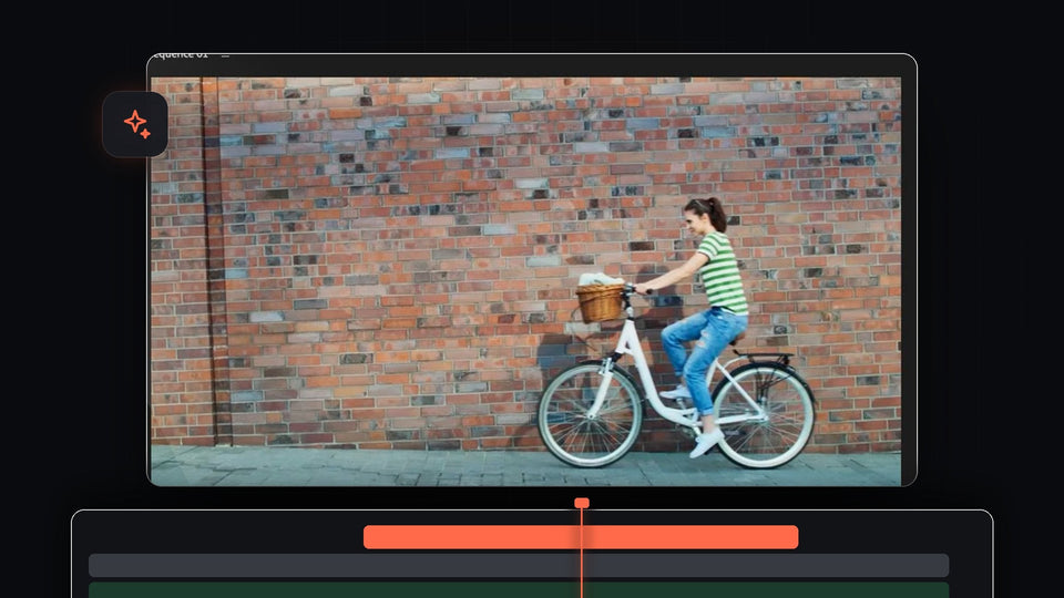 Cyclist riding past a brick wall in the Premiere Pro program monitor for a video wiggle effect